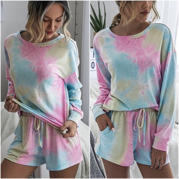 PINK  tie dye shorts lounge set - Picture 3 of 5